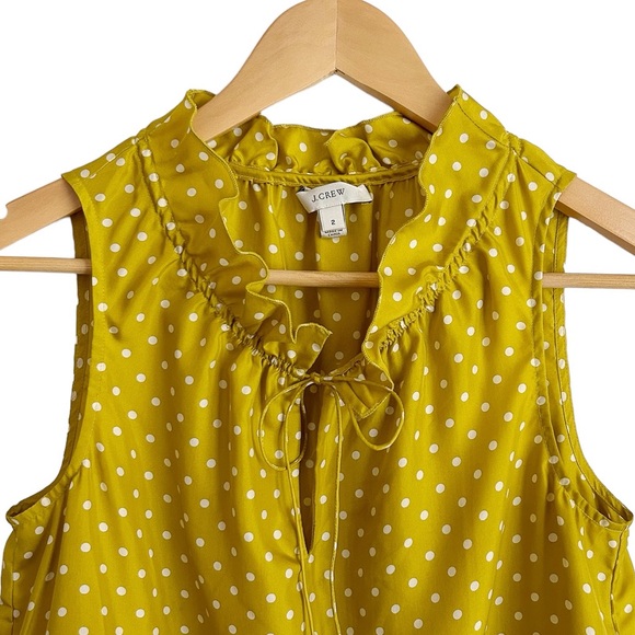 J. Crew Silk Yellow Gold Ruffle Neck Polka Dot Blouse - Picture 2 of 9
